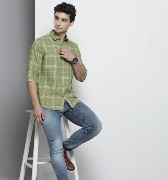 Mens Checked Shirt Green